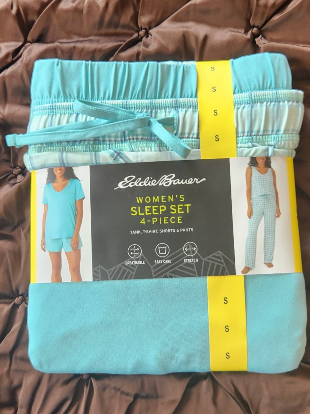NWT Eddie Bauer Women's 4-Piece Sleep Set Teal Plaid Pajamas Size S